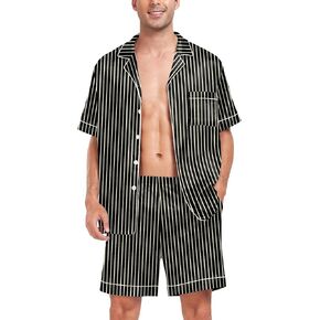 SWOMOG Men Satin Silk Pajamas Sets Short Sleeve Sleepwear Button-Down PJs Sets Two-Pieces Loungewear with Pockets in Kuwait