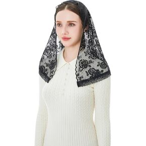 حجاب الكنيسة الكاثوليكية Wgior Mantilla، حجاب مصلى من الدانتيل على شكل D للنساء والفتيات - غطاء رأس جماعي لاتيني صغير الحجم in Kuwait