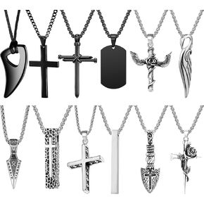 NEWITIN 12 Pieces Stainless Steel Necklaces for Men Hypoallergenic Necklace Unisex Punk Necklace Amulet Pendant Nail Cross Viking Necklaces for Men Women in Kuwait