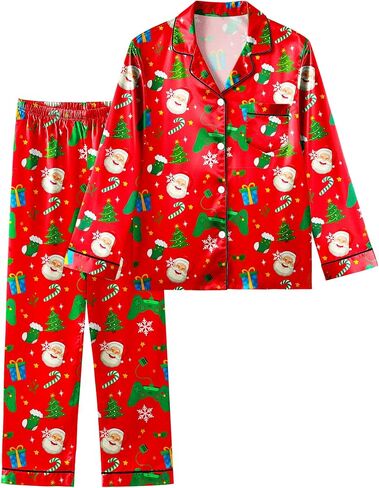 Boys Pajamas Big Boys Silky Pajamas Gamer Satin Long Sleeve and Pants Button Down 2 Piece Pjs Sleepwear Set Size 8-14 in Saudi Arabia