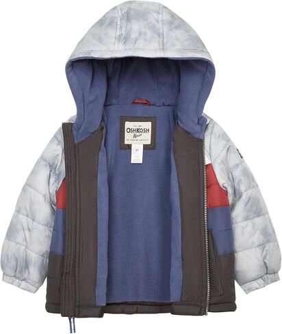 OSHKOSH B'GOSH Toddler Little Boys' Heavyweight Colorblock Puffer Coat, Grey Marble/White Red Blue, 3T in Saudi Arabia