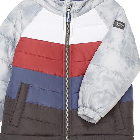 OSHKOSH B'GOSH Toddler Little Boys' Heavyweight Colorblock Puffer Coat, Grey Marble/White Red Blue, 3T in Saudi Arabia
