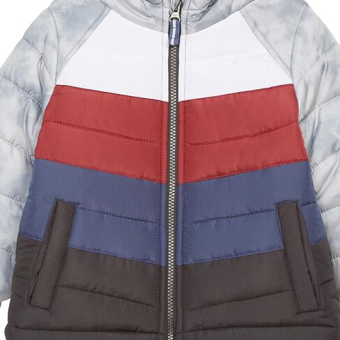 OSHKOSH B'GOSH Toddler Little Boys' Heavyweight Colorblock Puffer Coat, Grey Marble/White Red Blue, 3T in Saudi Arabia