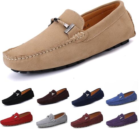 حذاء رجالي مصنوع يدويًا من جلد الغزال Penny Loafers أنيق بمقدمة مربعة حذاء بدون كعب سهل الارتداء للقيادة على شكل قارب يوميًا خفيف الوزن غير قابل للانزلاق حذاء كاجوال مسطح مقاس كبير 6-15 in Kuwait