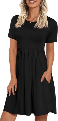 LONGYUAN Women's 2024 Summer Short Sleeve Casual Dresses Hide Belly Fat Loose Fit Sundress with Pockets in Kuwait