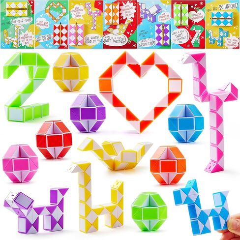 JOYIN 28 Pack Wacky Tracks with Valentines Cards, Twist Track Fingers, Snake Puzzles Fidget Toys for Stress Relief, Gift Exchange, Holiday Birthday Party Favor in Saudi Arabia