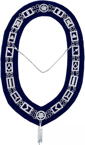 Masonic Blue Lodge Officer Collar Blue Backing Silver links with Junior Warden Jewel Set in Saudi Arabia