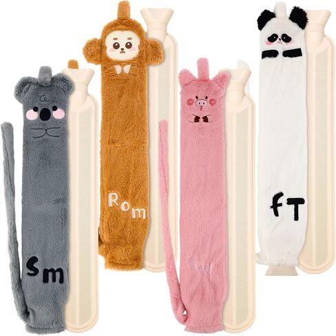 Nuanchu 4 Pack Long Hot Water Bottle with Soft Cover 2 L Cute Animal Shapes Rubber Hot Water Bag for Pain Relief and Waist Back Warm, Christmas Thanksgiving Day Gift for Mom Women Girl Seniors in Saudi Arabia