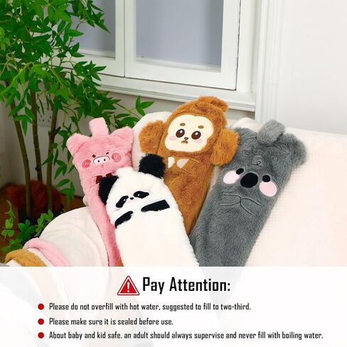 Nuanchu 4 Pack Long Hot Water Bottle with Soft Cover 2 L Cute Animal Shapes Rubber Hot Water Bag for Pain Relief and Waist Back Warm, Christmas Thanksgiving Day Gift for Mom Women Girl Seniors in Saudi Arabia