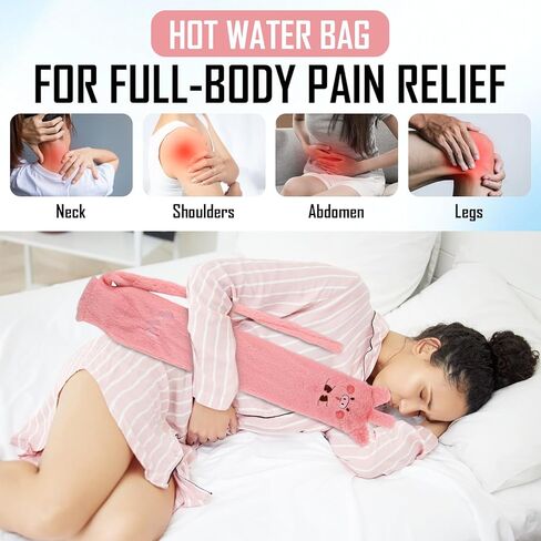 Nuanchu 4 Pack Long Hot Water Bottle with Soft Cover 2 L Cute Animal Shapes Rubber Hot Water Bag for Pain Relief and Waist Back Warm, Christmas Thanksgiving Day Gift for Mom Women Girl Seniors in Saudi Arabia