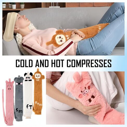 Nuanchu 4 Pack Long Hot Water Bottle with Soft Cover 2 L Cute Animal Shapes Rubber Hot Water Bag for Pain Relief and Waist Back Warm, Christmas Thanksgiving Day Gift for Mom Women Girl Seniors in Saudi Arabia