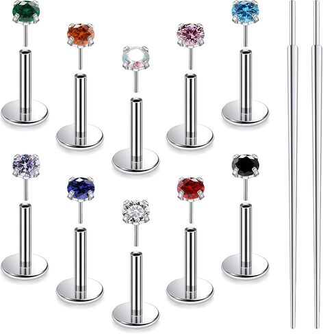 Ruifan Titanium Flat Back Lip Rings Threadless Push in Earrings Studs Nose Rings 20G 18G 16G Mix Colors CZ Tragus Cartilage Lobe Rook Helix Conch Labret Medusa Nostril Piercing Jewelry for Women Men in Saudi Arabia