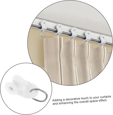 Cabilock 50PCS Silent Shape Curtain Roller Hooks with PE Material and Stainless Steel Connectors Smooth Sliding Track Accessories for Curtain Rails in Saudi Arabia