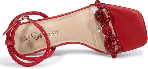 Athlefit Women's Rhinestone Bow Heels Clear Open Square Toe Block Heels Buckle Heeled Sandals for Party Wedding in Saudi Arabia