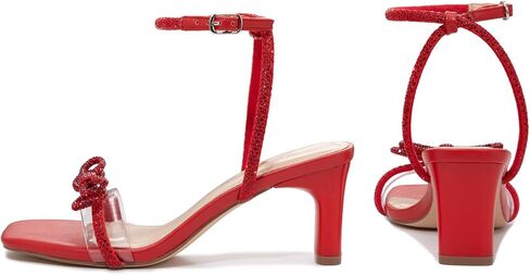 Athlefit Women's Rhinestone Bow Heels Clear Open Square Toe Block Heels Buckle Heeled Sandals for Party Wedding in Saudi Arabia