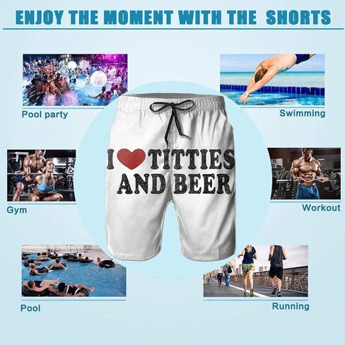 BBggyh Mens Swim Trunks Quick Dry Mens Swim Shorts Beach Swimwear Board Shorts with Mesh Lining (W/I Heart Titties and Beer) in Kuwait