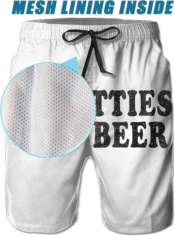 BBggyh Mens Swim Trunks Quick Dry Mens Swim Shorts Beach Swimwear Board Shorts with Mesh Lining (W/I Heart Titties and Beer) in Kuwait