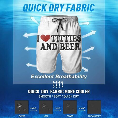 BBggyh Mens Swim Trunks Quick Dry Mens Swim Shorts Beach Swimwear Board Shorts with Mesh Lining (W/I Heart Titties and Beer) in Kuwait
