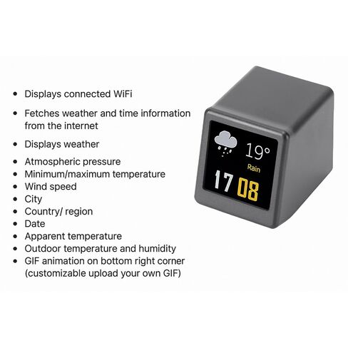 Mini Digital Clock, 1.54in IPS Screen Weather Display with GIF Photo Album for Home Office Car, Dynamic Weather Temperature Humidity Forecast in Saudi Arabia