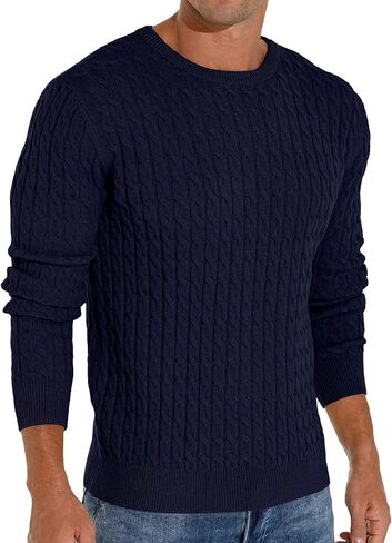 Askdeer Men's Pullover Sweater Crewneck Cable Knit Long Sleeve Sweater Classic Soft Knitted Sweaters with Ribbing Edge in Saudi Arabia