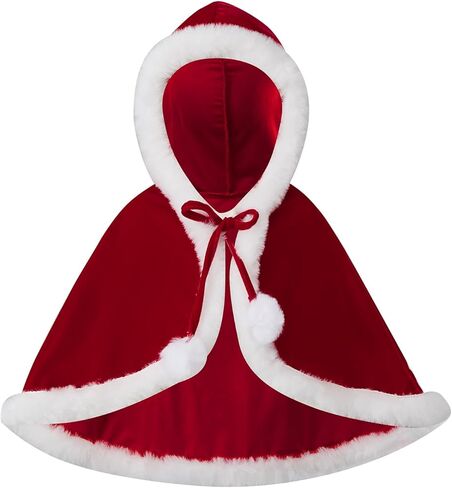 Toddler Baby Girl Christmas Costume Santa Claus Velvet Hooded Cape Cloak Poncho Coat Xmas Dress Up Clothes in Saudi Arabia