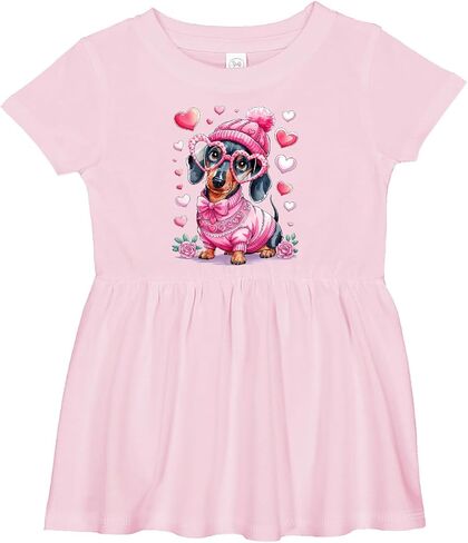 inktastic Cute Dachshund with Heart Glasses and Pink Outfit Infant Dress in Saudi Arabia