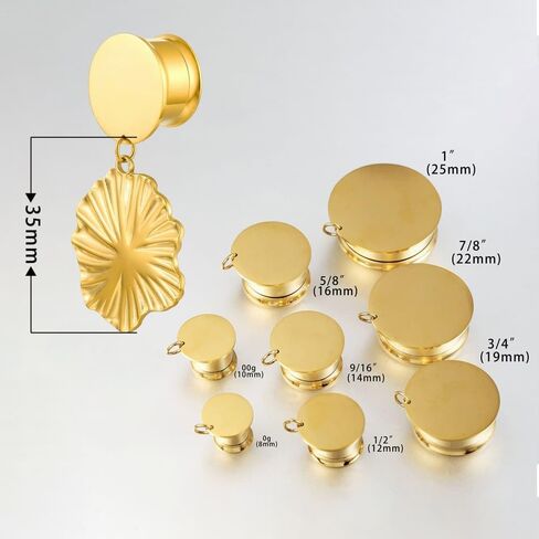 LADEMAYH Cute Lotus Leaf Pendant Design Dangle Gauges for Women, 0g(8mm)-5/8in(16mm) Solid Ear Plugs Tunnels Gauges for Ears, Hypoallergenic Surgical Stainless Steel 316L Ear Gauges Earrings in Saudi Arabia