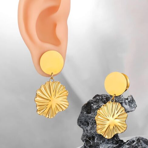 LADEMAYH Cute Lotus Leaf Pendant Design Dangle Gauges for Women, 0g(8mm)-5/8in(16mm) Solid Ear Plugs Tunnels Gauges for Ears, Hypoallergenic Surgical Stainless Steel 316L Ear Gauges Earrings in Saudi Arabia