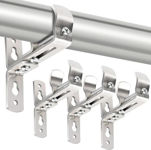 Curtain Rod Bracket, Adjustable Heavy Duty Curtain Rod Holders for Wall, 4 Pack Ceiling rods Hooks Hangers for 3/4 to 1-1/2 Inch Drapery Pole, Silver in Saudi Arabia