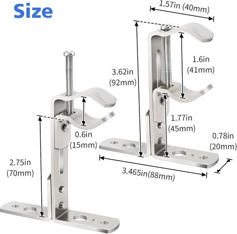 Curtain Rod Bracket, Adjustable Heavy Duty Curtain Rod Holders for Wall, 4 Pack Ceiling rods Hooks Hangers for 3/4 to 1-1/2 Inch Drapery Pole, Silver in Saudi Arabia