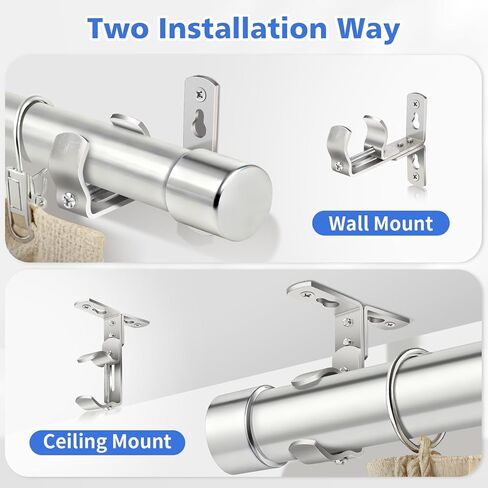 Curtain Rod Bracket, Adjustable Heavy Duty Curtain Rod Holders for Wall, 4 Pack Ceiling rods Hooks Hangers for 3/4 to 1-1/2 Inch Drapery Pole, Silver in Saudi Arabia