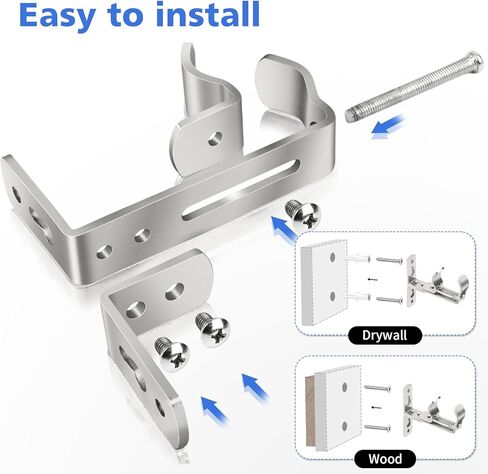 Curtain Rod Bracket, Adjustable Heavy Duty Curtain Rod Holders for Wall, 4 Pack Ceiling rods Hooks Hangers for 3/4 to 1-1/2 Inch Drapery Pole, Silver in Saudi Arabia