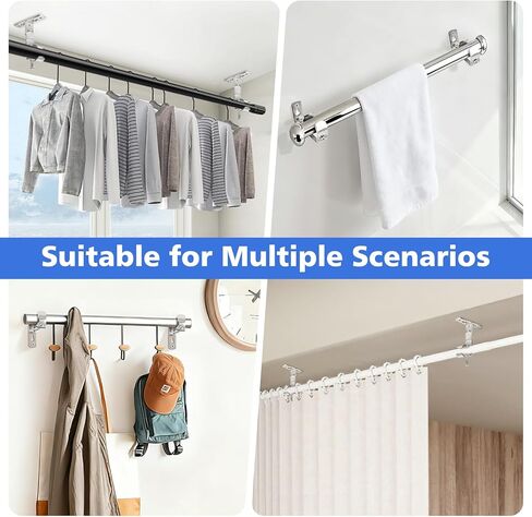 Curtain Rod Bracket, Adjustable Heavy Duty Curtain Rod Holders for Wall, 4 Pack Ceiling rods Hooks Hangers for 3/4 to 1-1/2 Inch Drapery Pole, Silver in Saudi Arabia