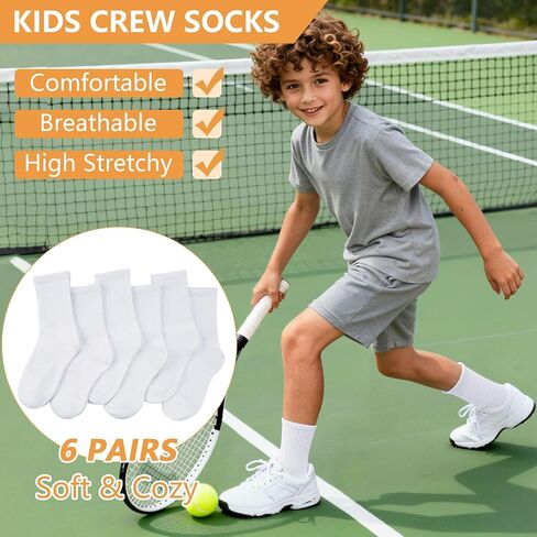 6 Pairs Kids Crew Socks Boys Girls Unisex Athletic Classics Cotton School Uniform Striped Socks in Saudi Arabia