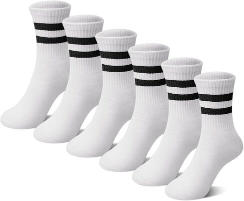 6 Pairs Kids Crew Socks Boys Girls Unisex Athletic Classics Cotton School Uniform Striped Socks in Saudi Arabia