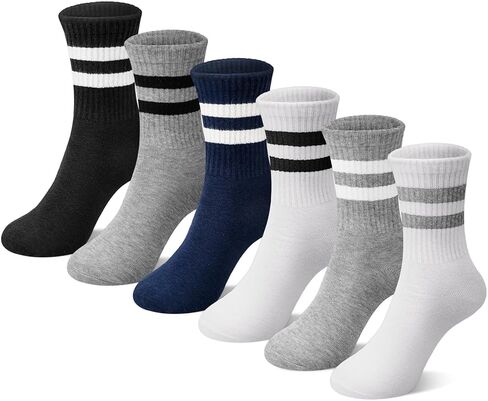 6 Pairs Kids Crew Socks Boys Girls Unisex Athletic Classics Cotton School Uniform Striped Socks in Saudi Arabia