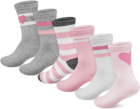 6 Pairs Kids Crew Socks Boys Girls Unisex Athletic Classics Cotton School Uniform Striped Socks in Saudi Arabia