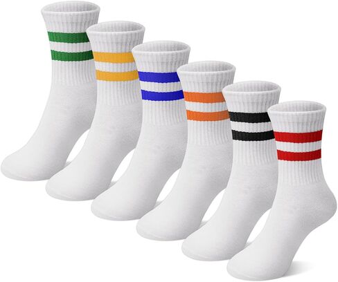6 Pairs Kids Crew Socks Boys Girls Unisex Athletic Classics Cotton School Uniform Striped Socks in Saudi Arabia