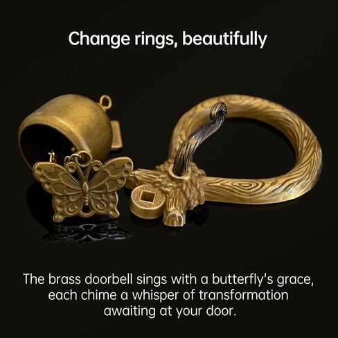 Korean Brass Door Bell with Butterfly Charm – Zen Decor Vintage Door Chime for Home Entrance, Peaceful Sound & Door Chimes When Door Opens in Saudi Arabia