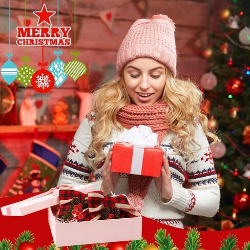 قطعتان من أقواس عيد الميلاد المنقوشة مع إبر مخاريط الصنوبر وجرس معلق لتزيين عيد الميلاد الجاموس منقوشة أقواس عيد الميلاد إكليل شجرة القبعات العالية لخزانة المطبخ وديكور حفلات العطلات (أحمر أسود) in Kuwait