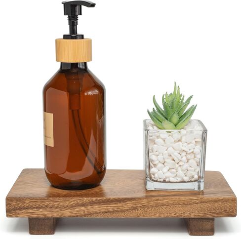X-Small 8.5" Acacia Wood Riser Pedestal Stand, Farmhouse Bathroom and Kitchen Sink Decor, Decorative Wood Tray for Counter, Soap Dish Holder, Vanity Tray (XS: 8.5" x 4.0" x 1.57") in Saudi Arabia