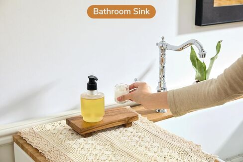 X-Small 8.5" Acacia Wood Riser Pedestal Stand, Farmhouse Bathroom and Kitchen Sink Decor, Decorative Wood Tray for Counter, Soap Dish Holder, Vanity Tray (XS: 8.5" x 4.0" x 1.57") in Saudi Arabia