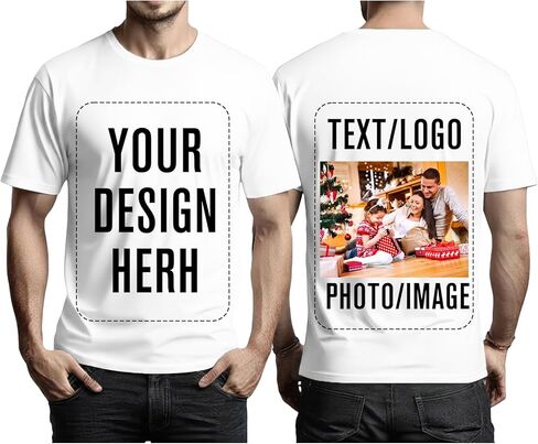 Custom T Shirts with Your Image and Text, Logo for Men Personalized Shirts Customized Graphic T Shirt with Front & Back Print in Saudi Arabia