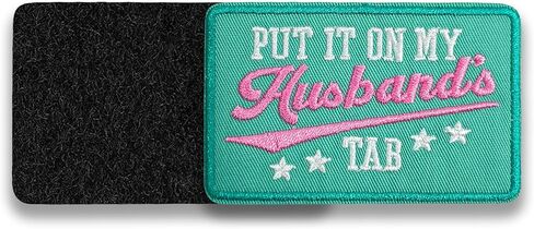 Put It On My Husband's Tab Patch 3 Inches Iron On/Sew On Embroidered Applique for Trucker Hats Clothes Backpacks Wife and Husband Funny Quote Wife Life DIY Funny Accessories Gifts for Mom Dad Friends in Saudi Arabia