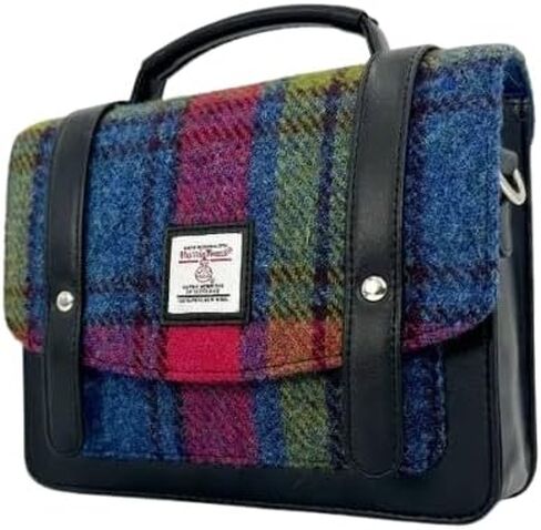 Mini Messenger Handbag for Women, Harris Tweed & Vegan Leather Crossbody Satchel Bag, Authentic Scottish Design in Saudi Arabia