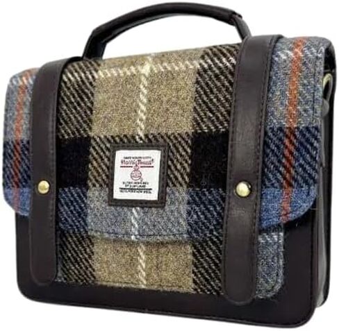 Mini Messenger Handbag for Women, Harris Tweed & Vegan Leather Crossbody Satchel Bag, Authentic Scottish Design in Saudi Arabia