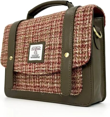 Mini Messenger Handbag for Women, Harris Tweed & Vegan Leather Crossbody Satchel Bag, Authentic Scottish Design in Saudi Arabia