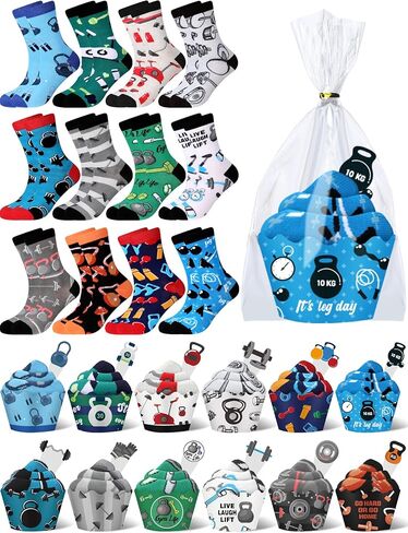 12 Pairs Christmas Cupcake Socks Police Socks Gifts Winter Warm Cop Funny Occupation Socks Novelty Gift for Police Officer Lover Christmas New Year Gift Socks in Kuwait