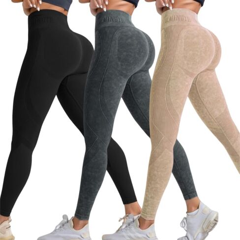 3 Pack Women's High Waisted Leggings Seamless Workout Gym Yoga Pants Tummy Control Smile Contour Activewear Tights in Saudi Arabia