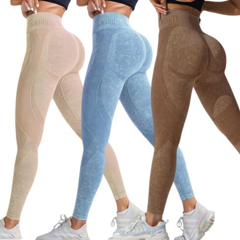 3 Pack Women's High Waisted Leggings Seamless Workout Gym Yoga Pants Tummy Control Smile Contour Activewear Tights in Saudi Arabia